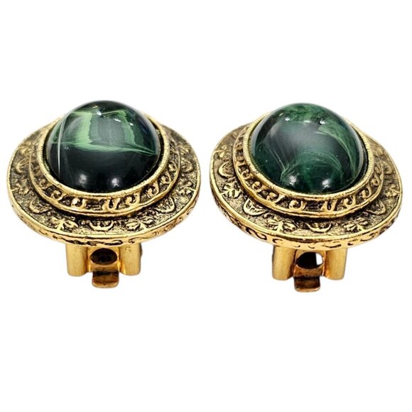 1928 Brand Gold Tone Green Oval Lucite Clip On Earrings - Picture 6 of 13